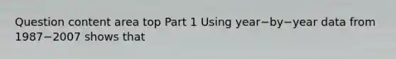 Question content area top Part 1 Using year−by−year data from 1987−2007 shows that