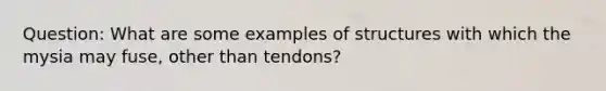 Question: What are some examples of structures with which the mysia may fuse, other than tendons?