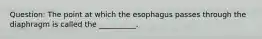 Question: The point at which the esophagus passes through the diaphragm is called the __________.