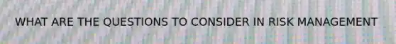 WHAT ARE THE QUESTIONS TO CONSIDER IN RISK MANAGEMENT