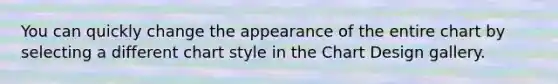 You can quickly change the appearance of the entire chart by selecting a different chart style in the Chart Design gallery.