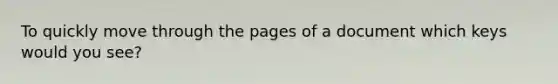 To quickly move through the pages of a document which keys would you see?