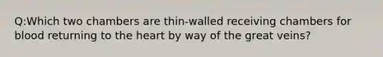 Q:Which two chambers are thin-walled receiving chambers for blood returning to the heart by way of the great veins?