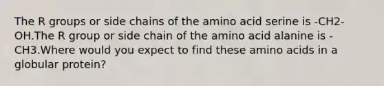 The R groups or side chains of the amino acid serine is -CH2-OH.The R group or side chain of the amino acid alanine is -CH3.Where would you expect to find these amino acids in a globular protein?