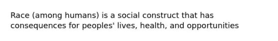 Race (among humans) is a social construct that has consequences for peoples' lives, health, and opportunities