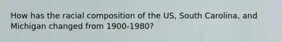 How has the racial composition of the US, South Carolina, and Michigan changed from 1900-1980?