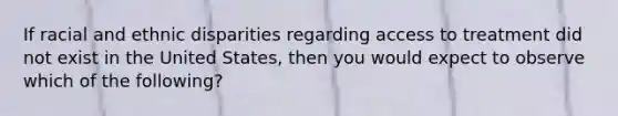 If racial and ethnic disparities regarding access to treatment did not exist in the United States, then you would expect to observe which of the following?