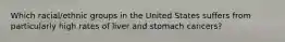 Which racial/ethnic groups in the United States suffers from particularly high rates of liver and stomach cancers?