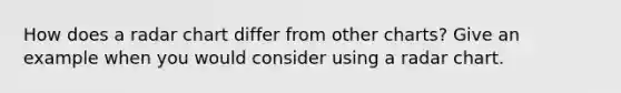 How does a radar chart differ from other charts? Give an example when you would consider using a radar chart.