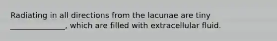 Radiating in all directions from the lacunae are tiny ______________, which are filled with extracellular fluid.