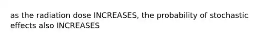 as the radiation dose INCREASES, the probability of stochastic effects also INCREASES