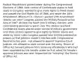 Radical Republicans gained power during the Congressional Elections of 1866 -took control of Confederate states to hold seats in Congress -wanted to give more rights to freed slaves and passed the Civil Rights Act of 1866, and wrote the 14th Amendment (Blacks=U.S. citizens) -passed 15th Amendment (blacks can vote) Congress passed the Military Reconstruction Acts of 1867 -divided the South into 5 military districts -with commanding generals to watch over the citizens and land -Confederate states placed under control of military government until their citizens agreed to give rights to former slaves and abide by Union rules Congress passed laws limiting presidential powers so that Johnson couldn't interfere with Congressional Reconstruction plan. -not allowed to appoint Supreme Court justices -not allowed to have control over the army -Tenure of Office Act banned Johnson from removing officeholders who had been appointed by the Senate unless he first asked for Senate's approval Johnson was later impeached for "violating" the Tenure of Office Act