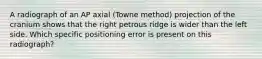 A radiograph of an AP axial (Towne method) projection of the cranium shows that the right petrous ridge is wider than the left side. Which specific positioning error is present on this radiograph?