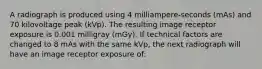 A radiograph is produced using 4 milliampere-seconds (mAs) and 70 kilovoltage peak (kVp). The resulting image receptor exposure is 0.001 milligray (mGy). If technical factors are changed to 8 mAs with the same kVp, the next radiograph will have an image receptor exposure of: