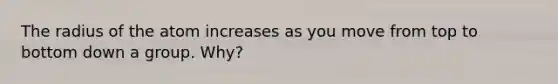 The radius of the atom increases as you move from top to bottom down a group. Why?