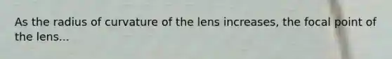 As the radius of curvature of the lens increases, the focal point of the lens...