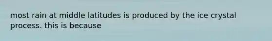 most rain at middle latitudes is produced by the ice crystal process. this is because