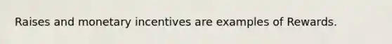 Raises and monetary incentives are examples of Rewards.