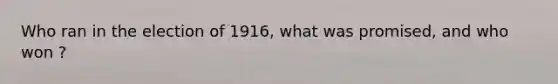 Who ran in the election of 1916, what was promised, and who won ?