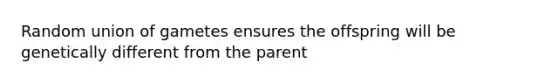 Random union of gametes ensures the offspring will be genetically different from the parent