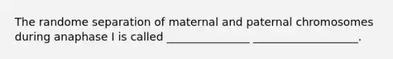 The randome separation of maternal and paternal chromosomes during anaphase I is called _______________ ___________________.