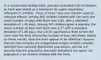 In a randomized​ double-blind, placebo-controlled trial of​ children, an herb was tested as a treatment for upper respiratory infections in children.​ "Days of​ fever" was one criterion used to measure effects. Among 302 children treated with the​ herb, the mean number of days with fever was 0.93​, with a standard deviation of 1.45 days. Among 397 children given a​ placebo, the mean number of days with fever was 0.77 with a standard deviation of 1.06 days. Use a 0.01 significance level to test the claim that the herb affects the number of days with fever. Based on these​ results, does the herb appear to be​ effective? Assume that the two samples are independent simple random samples selected from normally distributed​ populations, and do not assume that the population standard deviations are equal. Let population 1 be children treated with the herb.