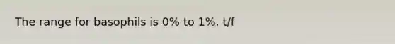 The range for basophils is 0% to 1%. t/f