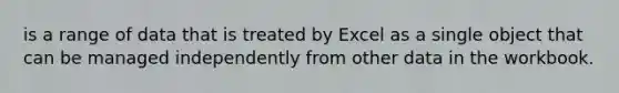 is a range of data that is treated by Excel as a single object that can be managed independently from other data in the workbook.