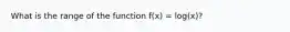 What is the range of the function f(x) = log(x)?