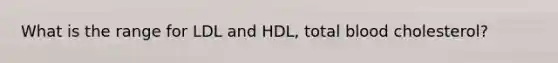 What is the range for LDL and HDL, total blood cholesterol?