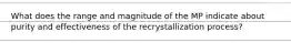 What does the range and magnitude of the MP indicate about purity and effectiveness of the recrystallization process?