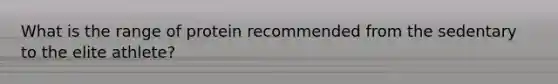 What is the range of protein recommended from the sedentary to the elite athlete?