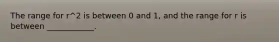 The range for r^2 is between 0 and 1, and the range for r is between ____________.