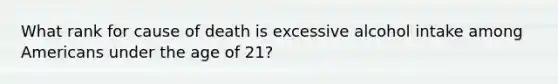 What rank for cause of death is excessive alcohol intake among Americans under the age of 21?