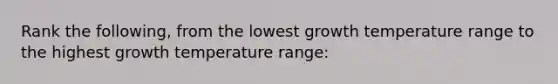 Rank the following, from the lowest growth temperature range to the highest growth temperature range: