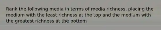 Rank the following media in terms of media richness, placing the medium with the least richness at the top and the medium with the greatest richness at the bottom