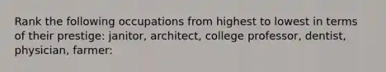 Rank the following occupations from highest to lowest in terms of their prestige: janitor, architect, college professor, dentist, physician, farmer: