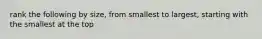 rank the following by size, from smallest to largest, starting with the smallest at the top