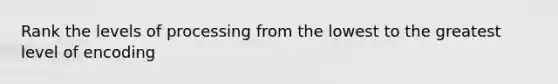 Rank the levels of processing from the lowest to the greatest level of encoding