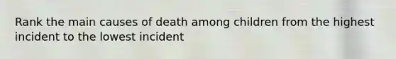 Rank the main causes of death among children from the highest incident to the lowest incident