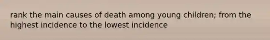 rank the main causes of death among young children; from the highest incidence to the lowest incidence