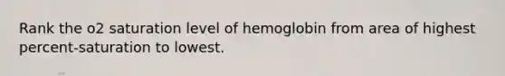 Rank the o2 saturation level of hemoglobin from area of highest percent-saturation to lowest.