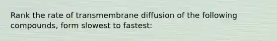 Rank the rate of transmembrane diffusion of the following compounds, form slowest to fastest: