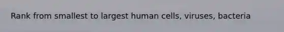 Rank from smallest to largest human cells, viruses, bacteria