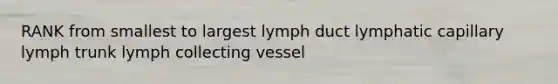 RANK from smallest to largest lymph duct lymphatic capillary lymph trunk lymph collecting vessel