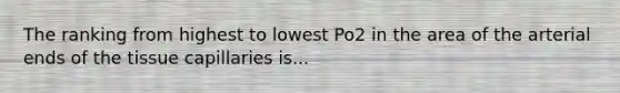 The ranking from highest to lowest Po2 in the area of the arterial ends of the tissue capillaries is...