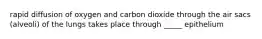 rapid diffusion of oxygen and carbon dioxide through the air sacs (alveoli) of the lungs takes place through _____ epithelium