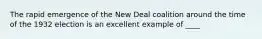 The rapid emergence of the New Deal coalition around the time of the 1932 election is an excellent example of ____