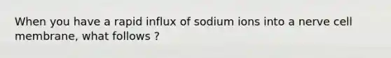 When you have a rapid influx of sodium ions into a nerve cell membrane, what follows ?