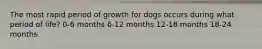 The most rapid period of growth for dogs occurs during what period of life? 0-6 months 6-12 months 12-18 months 18-24 months